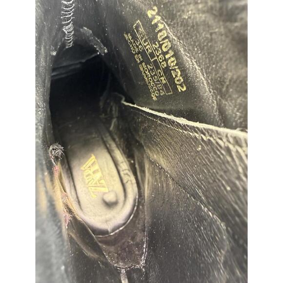 Zara Croc Embossed Western Ankle Boots Black Re Leather Pointed Toe EU 36 US 6 - Picture 6 of 7